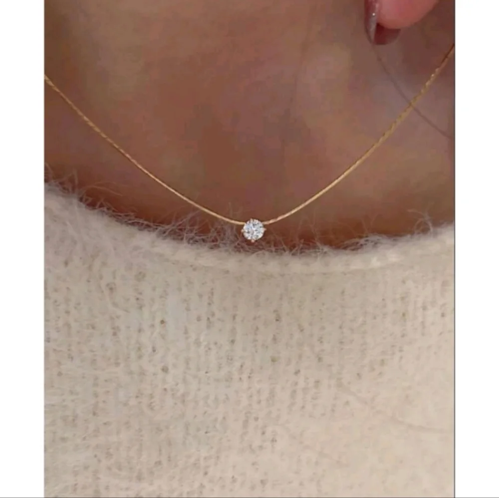 NEW! Anthropologie Delicate Diamond Solitaire Pendant Gold Necklace